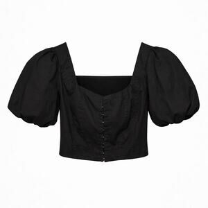 Forever 21 Cropped Top Womens Size Small Black Puff Sleeves Cottagecore Feminine